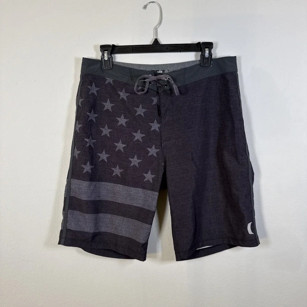 HURLEY BOARDSHORTS MENS 31 GRAY USA STARS & STRIPES